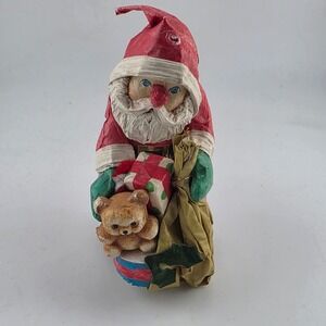 Vintage Santa Claus paper mache Figurine‎ with Teddy Bear and Presents Taiwan
